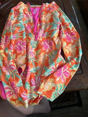 wonder nation Orange Floral Long Sleeve One-Piece Swimsuit